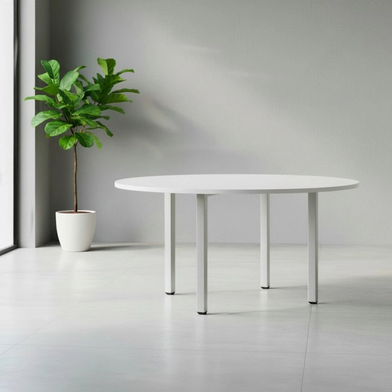 Tavolo tondo Leccino diametro 120 con piano bianco e gambe alluminio