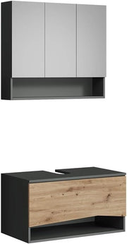 Set di mobili da bagno Willow, Artigiano, 80 cm, composto da specchio da bagno e mobile sottolavabo