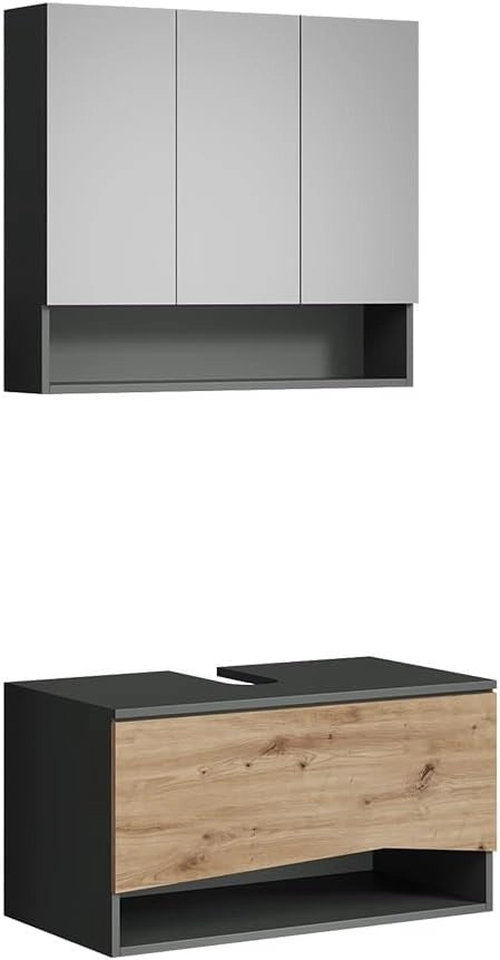 Set di mobili da bagno Willow, Artigiano, 80 cm, composto da specchio da bagno e mobile sottolavabo