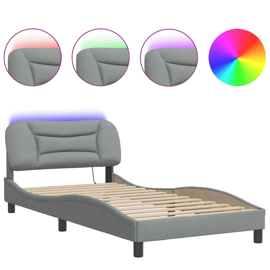 Giroletto con LED senza Materasso-Struttura Letto Hvar Grigio Chiaro 100x200 cm