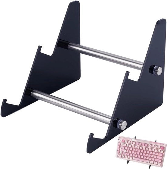 Supporto per tastiera a 2 livelli in acciaio inox con superficie in vetro resistente all'urto e trasportabile, nero