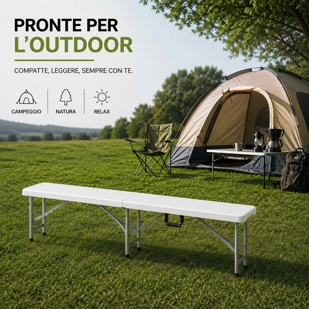 Panchina Pieghevole Salvaspazio Multiuso Panca Bianca da Esterno 182x28x43 cm