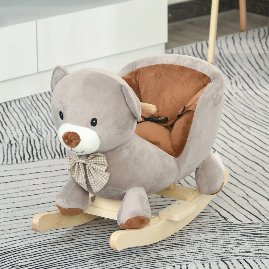Cavallo a Dondolo a Forma di Orso con Suoni ¨C zephmum ¨C Grigio 60x33x50cm