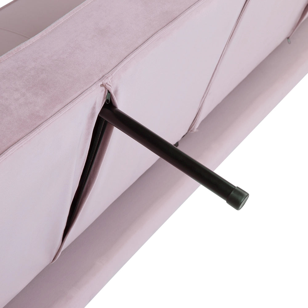 Divano letto in velluto di colore rosa a 3 posti con braccioli a binario in stile moderno