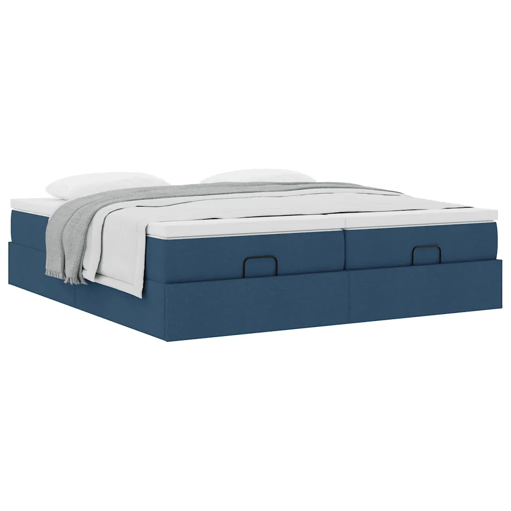 Struttura Letto Pouf con Materassi Blu 200x200 cm in Tessuto 3311254