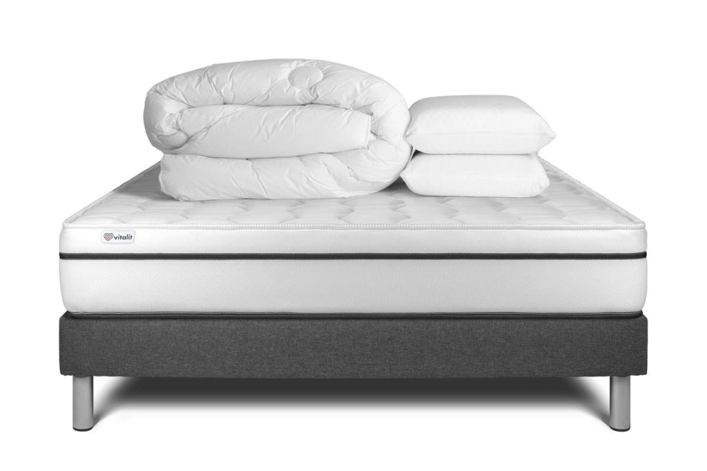 Pacchetto letto completo - Materasso 160x200cm + Box spring con doghe (kit) + 2 cuscini + Piumino - Vital Spa