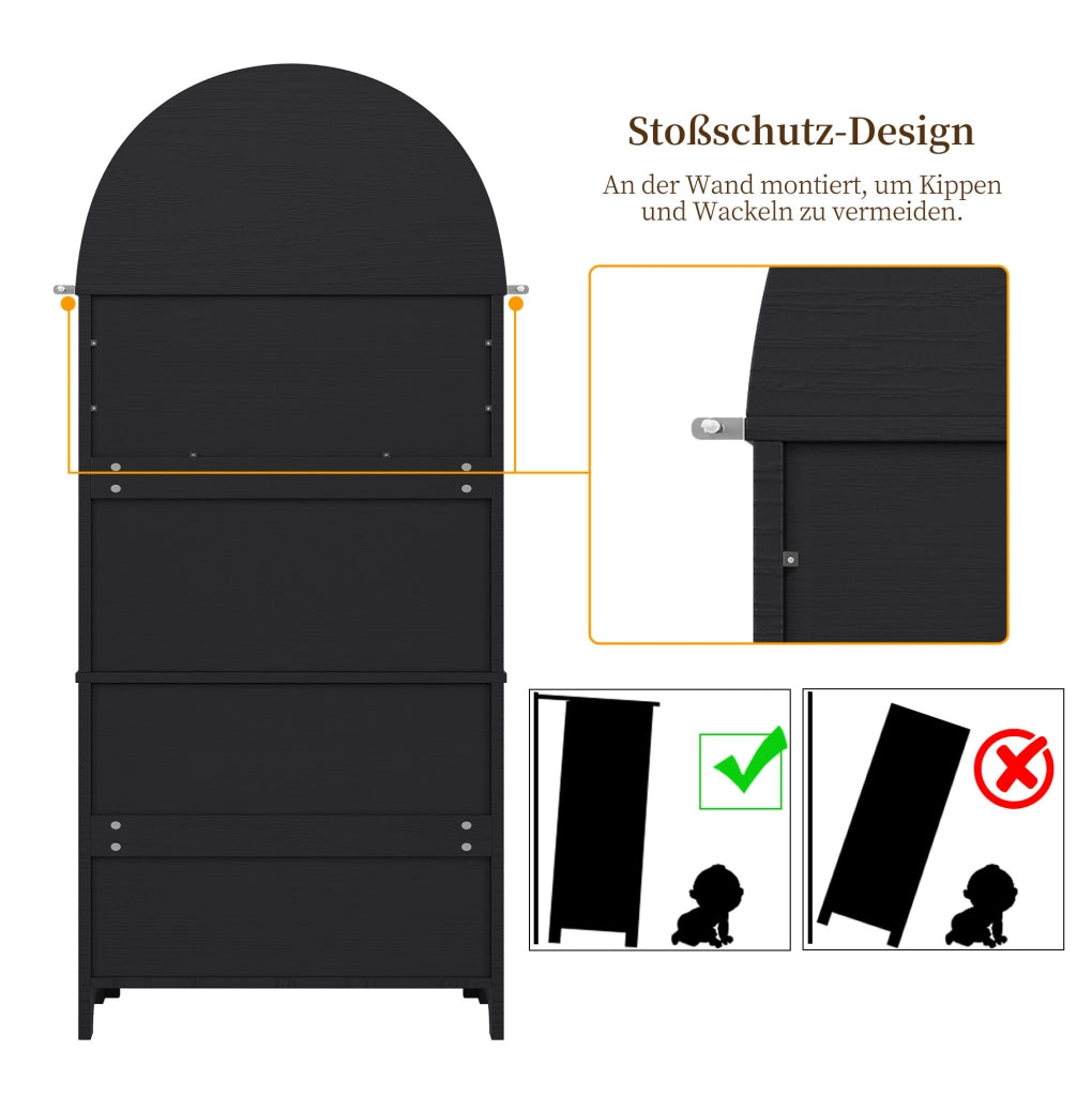 Armadio alto ad arco nero in MDF con 3 cassetti, 70x35x180 cm