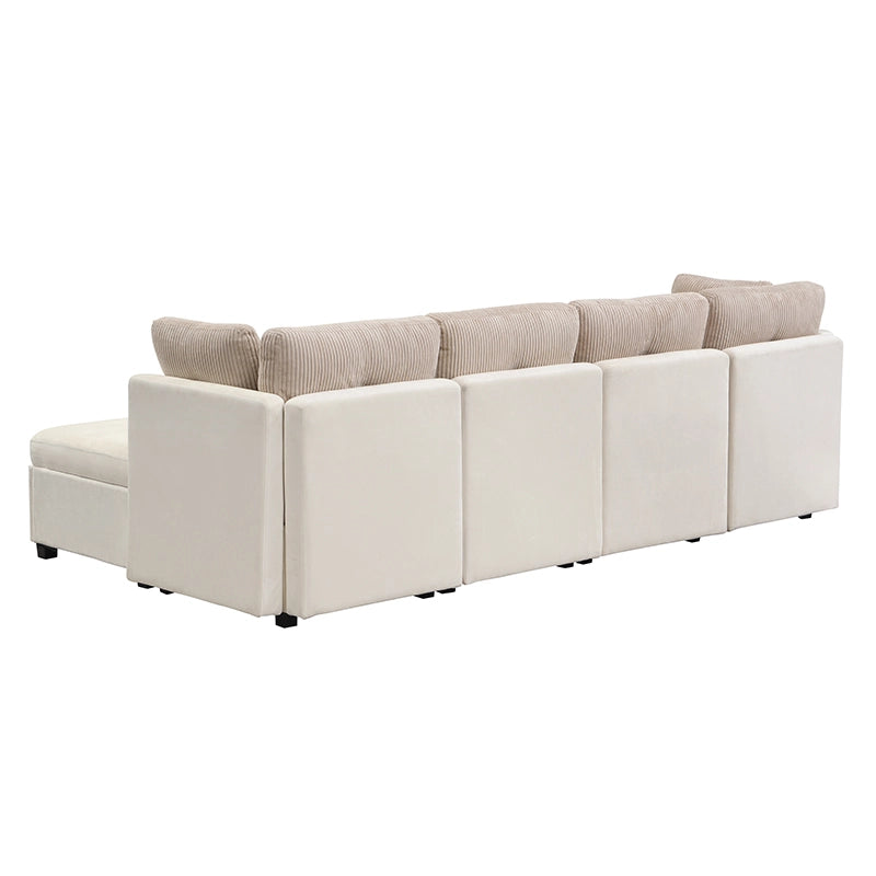 Divano angolare modulare 6 posti con contenitore ¨C MINIMAL ¨C Velluto e tessuto, trasformabile in chaise longue