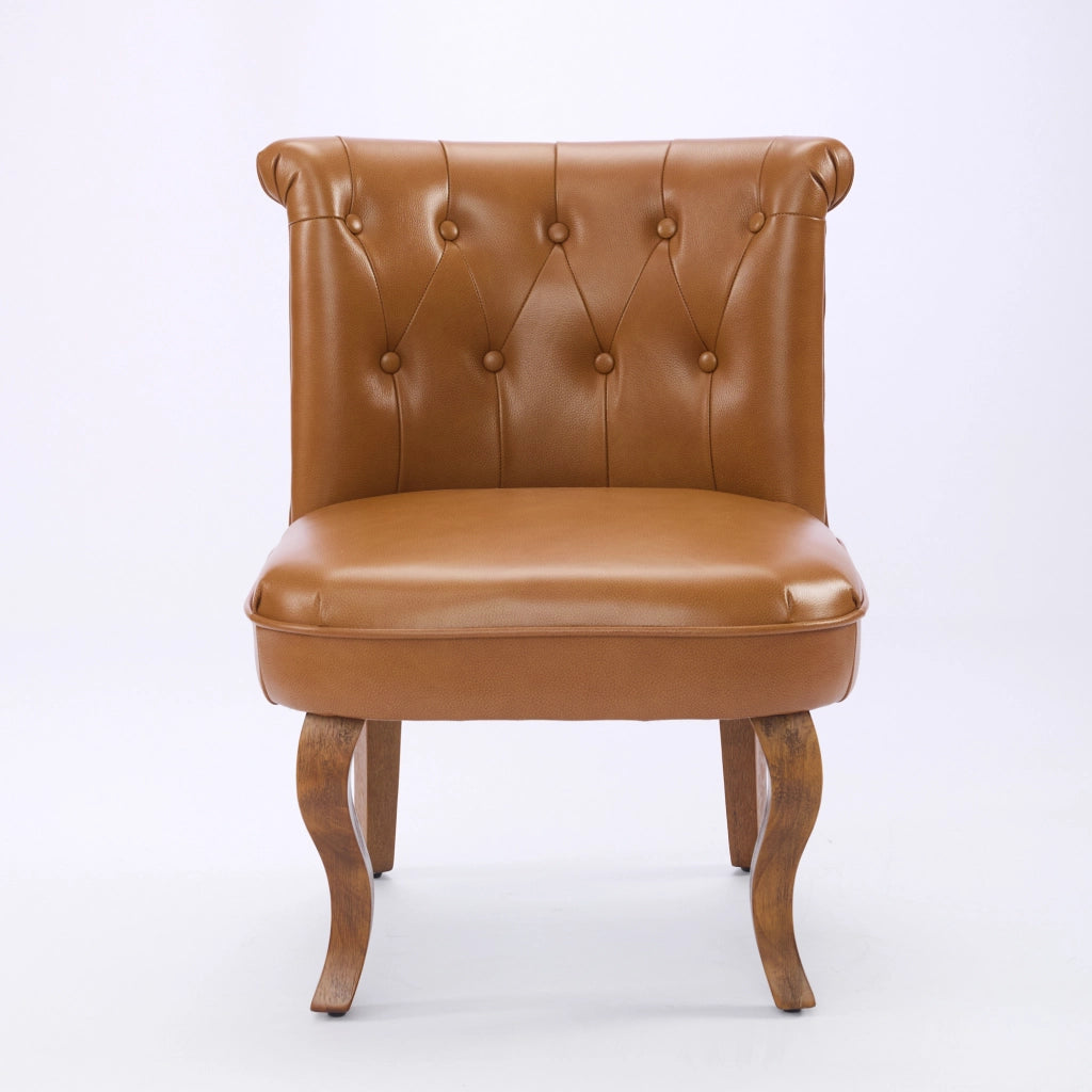 Sedia da pranzo in pelle marrone chiaro con gambe in legno