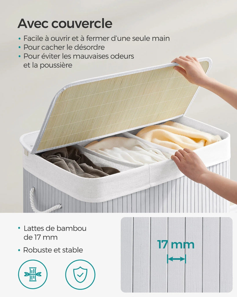 Cesto portabiancheria a 3 scomparti con coperchio e manici cesto portabiancheria pieghevole da 150 litri per lavanderia/camera da letto color legno 12_0006667