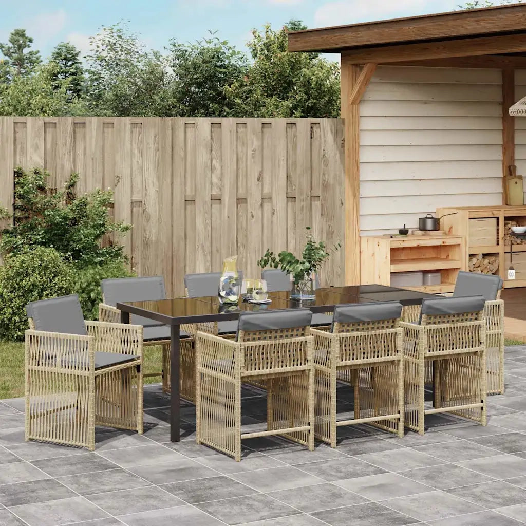 Set da Pranzo per Giardino 9 pcs Beige polyrattan 3380796