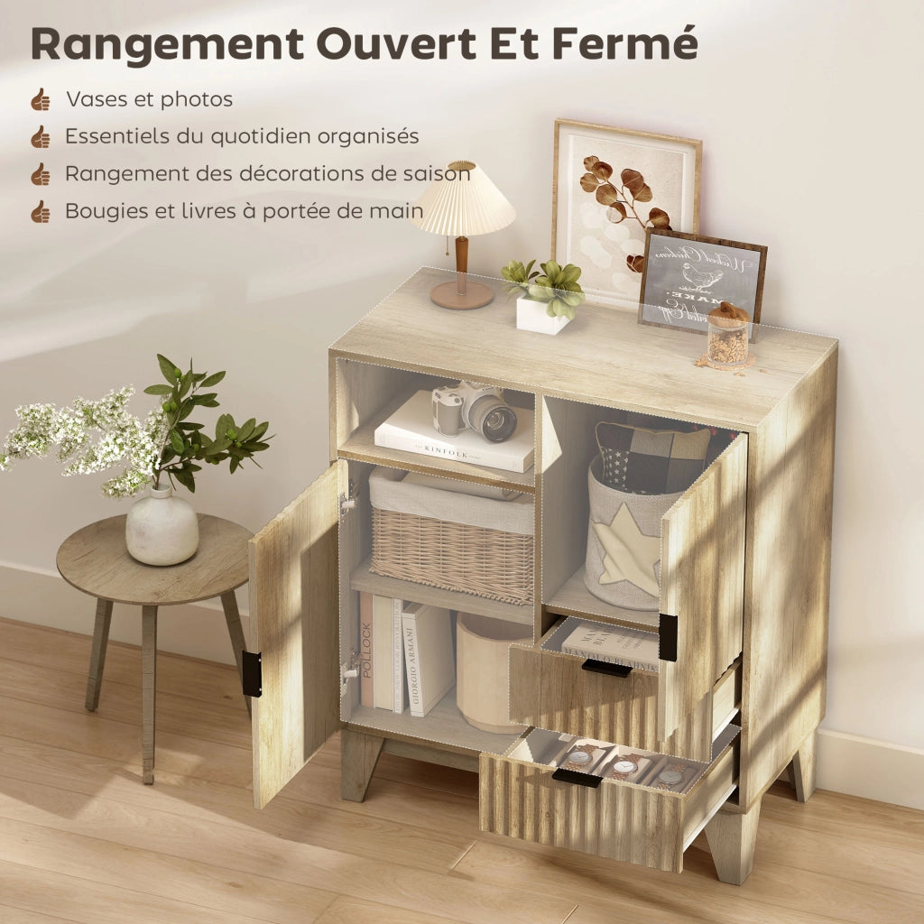 Buffet per soggiorno ¨C zephmum ¨C 80x40x90, legno naturale, 2 ante, 2 cassetti, ripiano regolabile