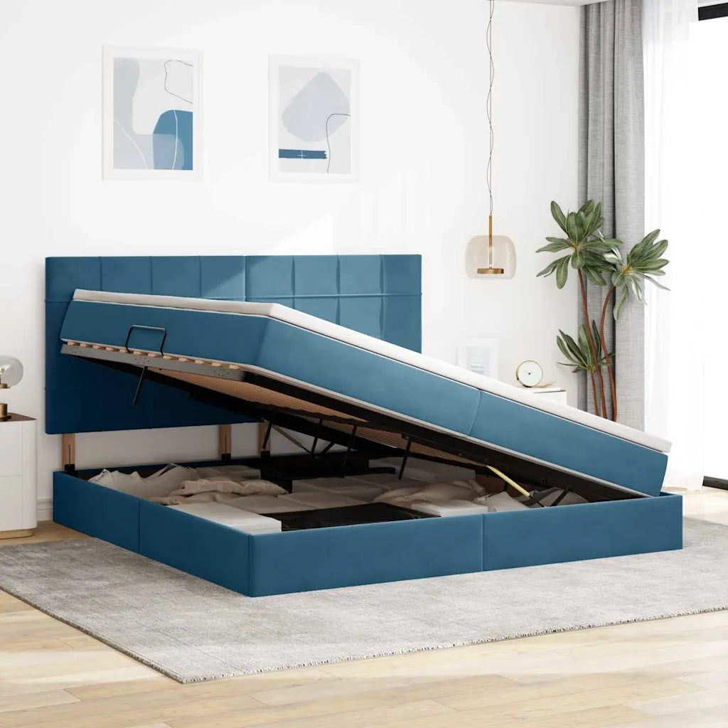 Letto con contenitore e materasso Blu Scuro 200 x 200 cm 3372055