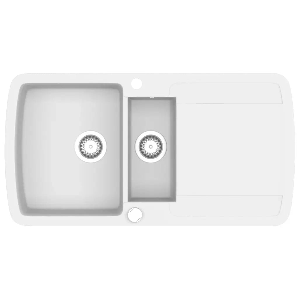 Lavello da Cucina in Granito Vasca Doppia-Lavandino-Lavabo Bianco 839290