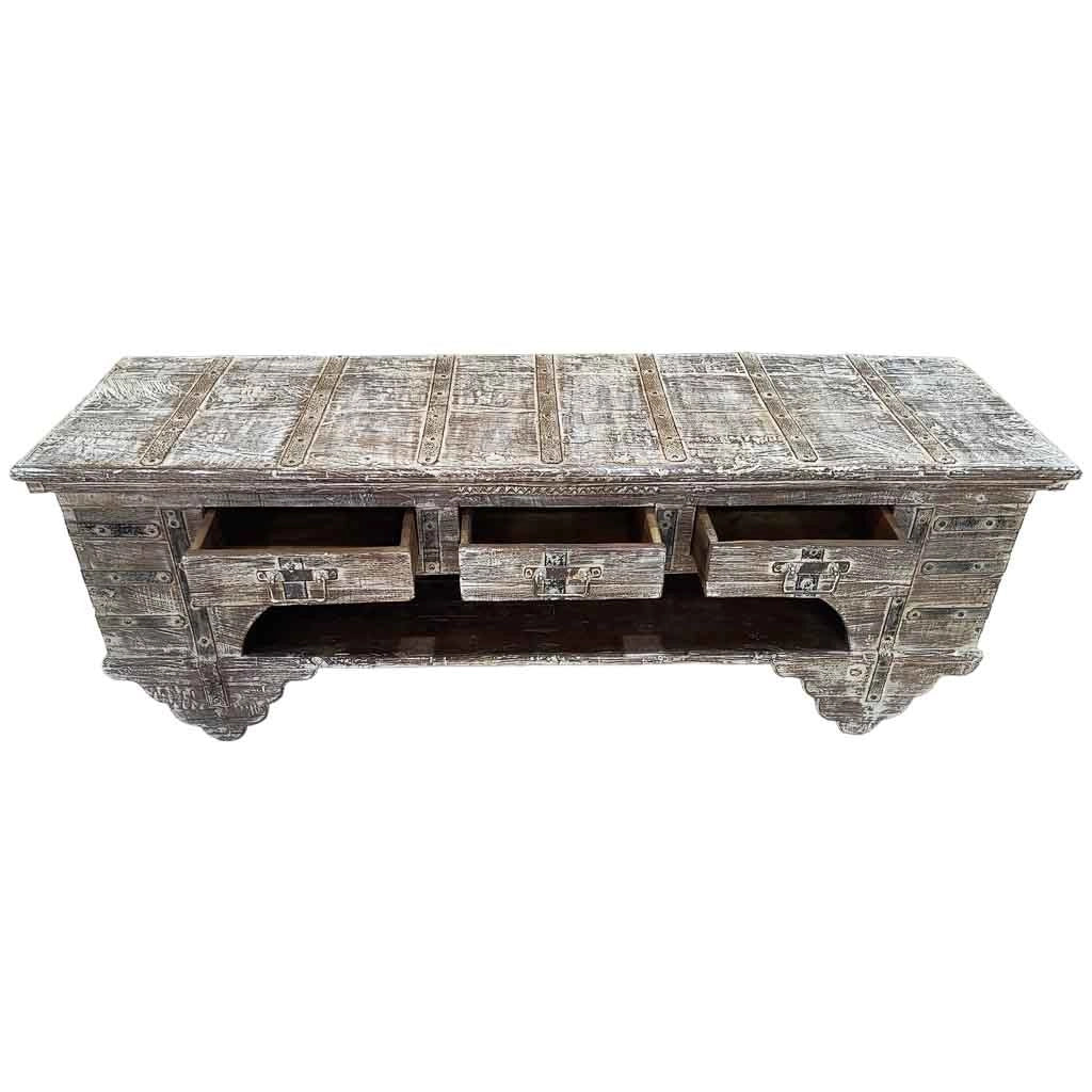 Mobile basso artigianale in legno 165-175x45x57h cm