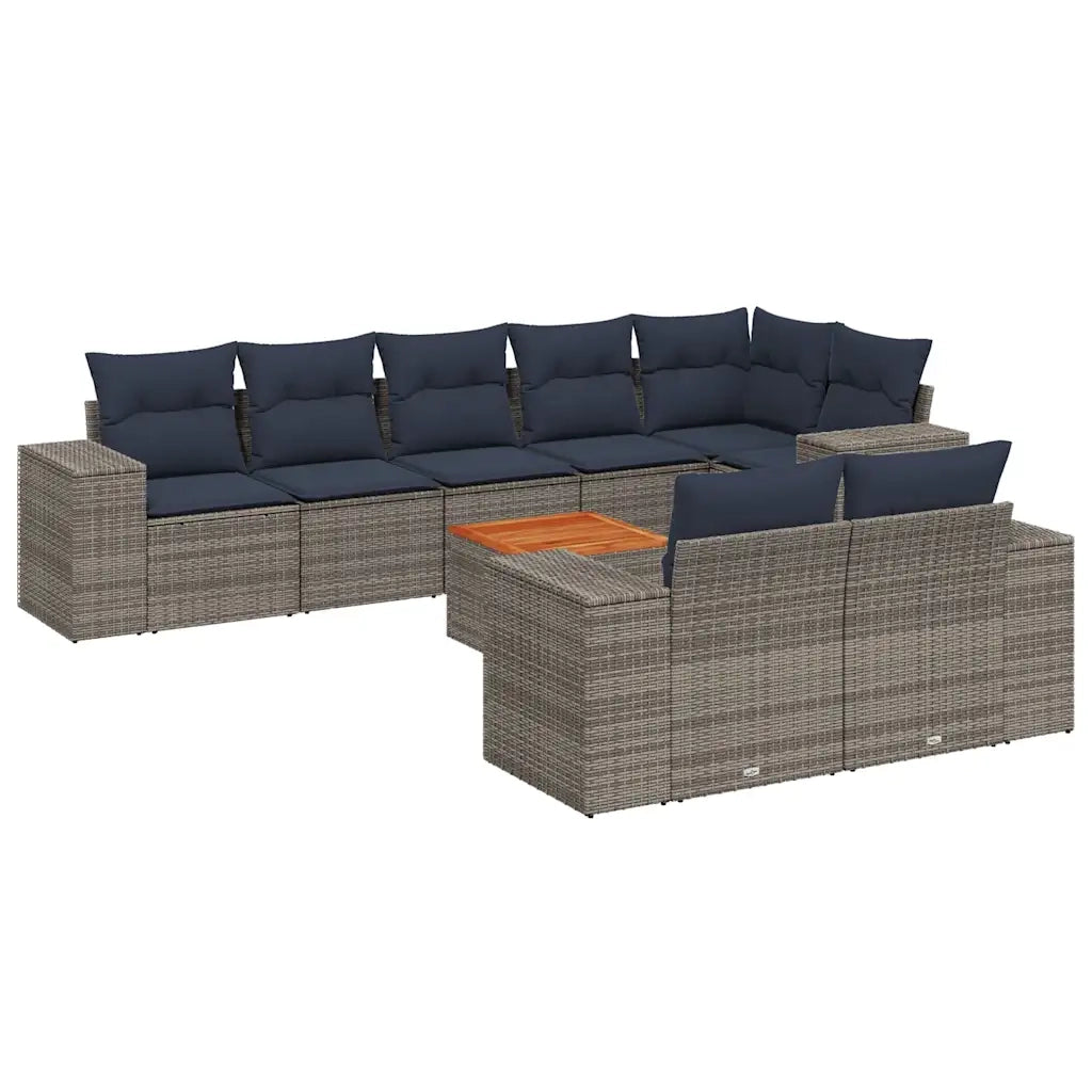 Set Divani da Giardino 9 pz con Cuscini Grigio in Polyrattan 3225536