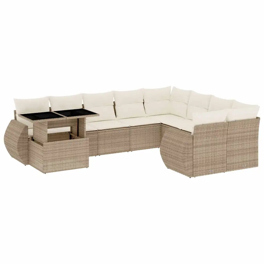 Set Divano da Giardino 10 pz con Cuscini Beige in Polyrattan