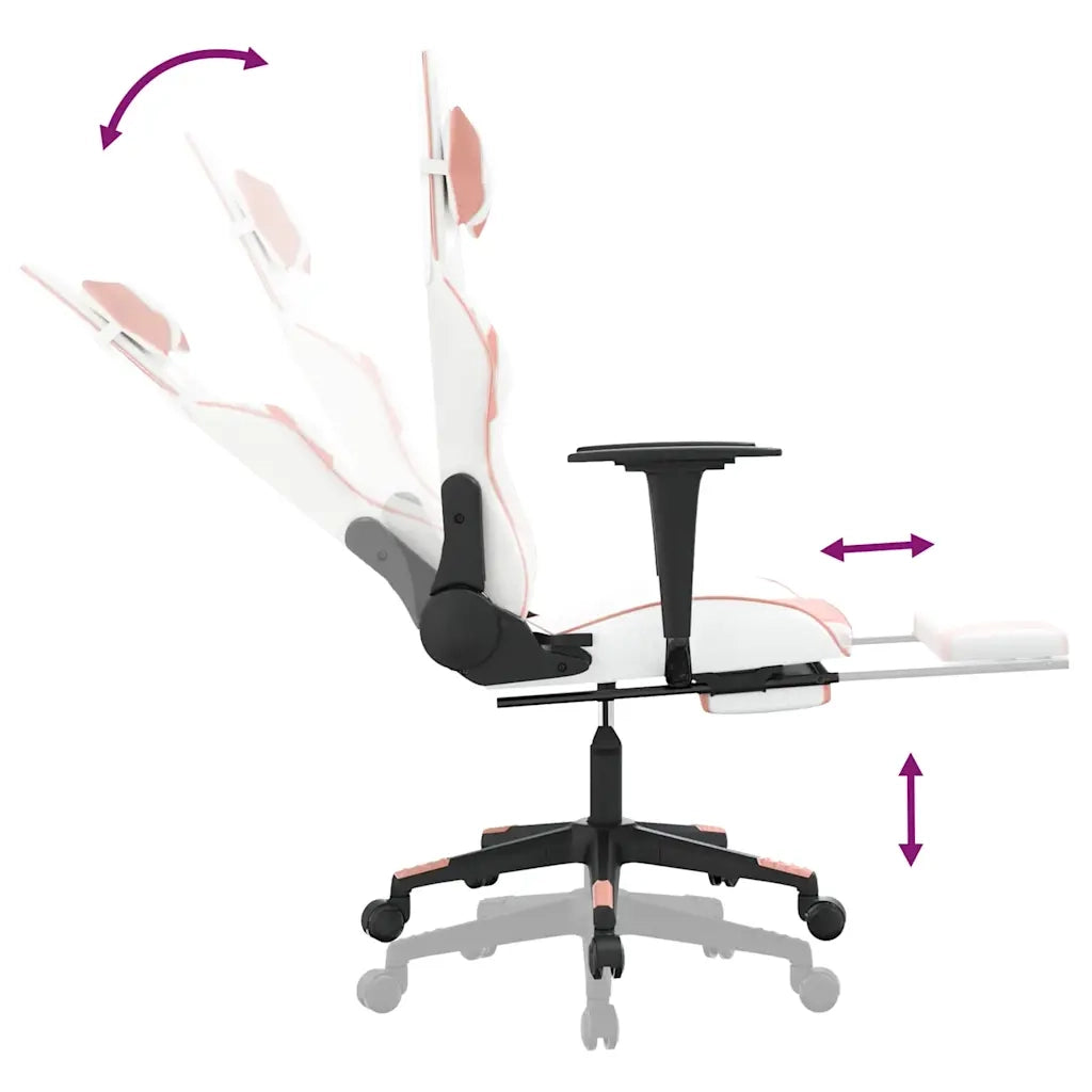Sedia da Gaming | Sedia da e-sports Massaggio Poggiapiedi Bianco e Rosa Similpelle