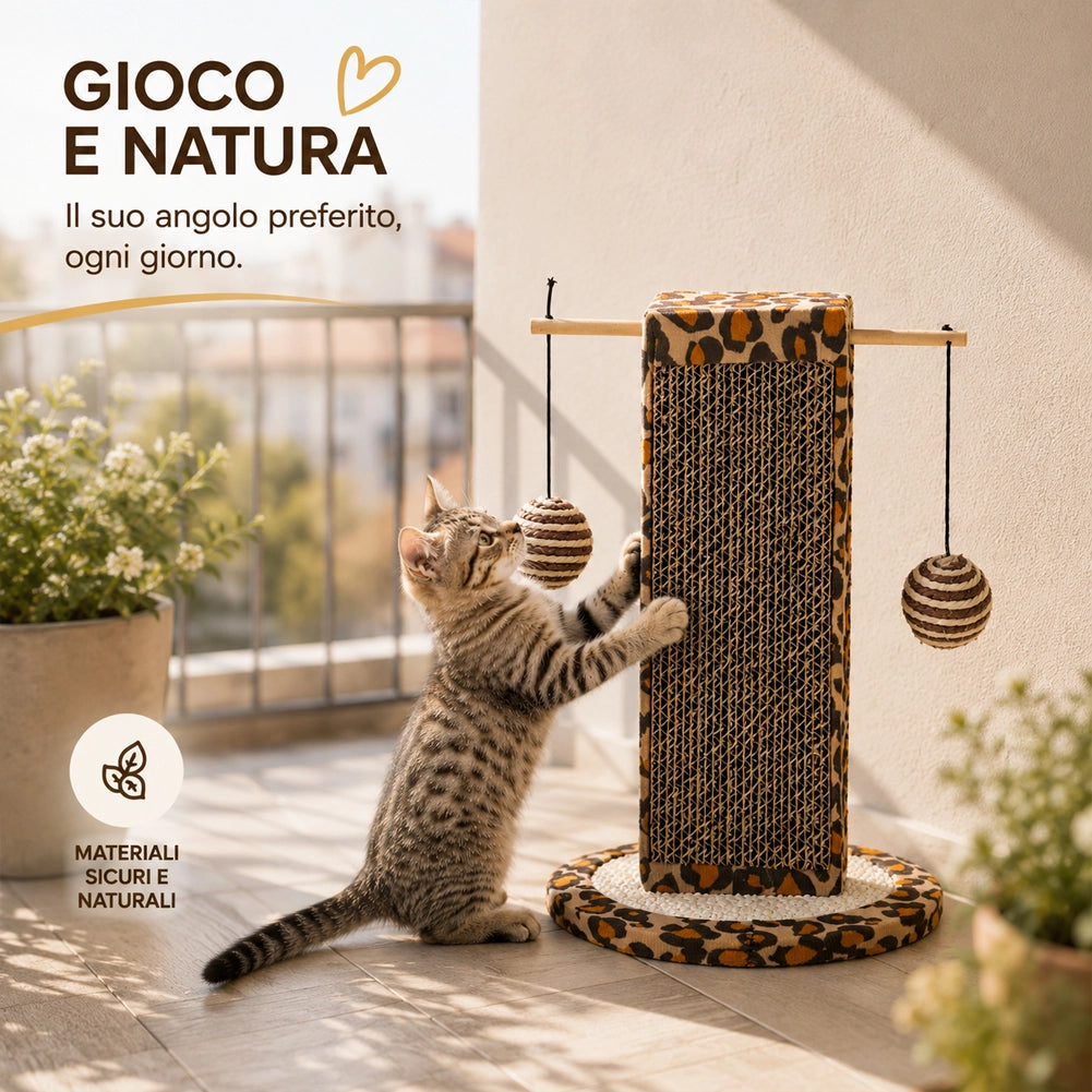 Tiragraffi per Gatti Verticale da 30 cm Graffiatoio Gioco con Palline per Felini
