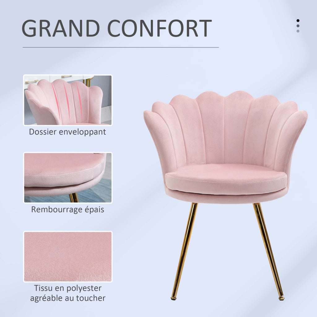 Poltrona in velluto con gambe in metallo dorato ¨C zephmum ¨C 67x64x77 cm rosa polverizzato