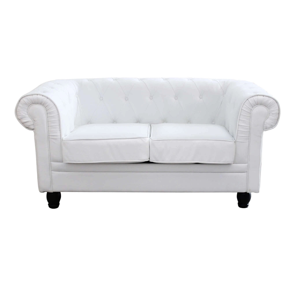 DIVANO A 2  POSTI STILE CHESTERFIELD IN ECOPELLE BIANCO