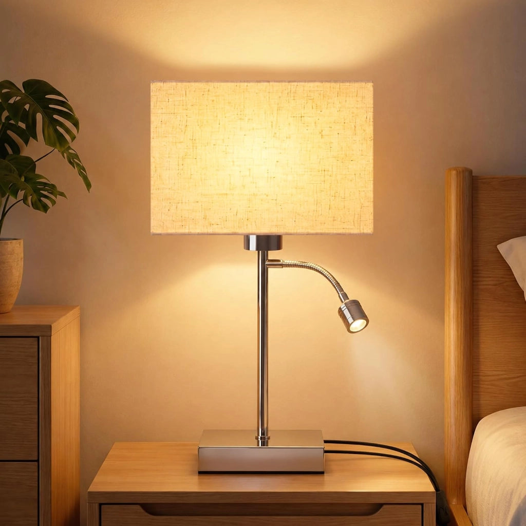 ZMH Lampada da Tavolo LED E27 Moderna Paralume in Tessuto Orientabile 360¡ã Interruttore per Camera Letto Hotel