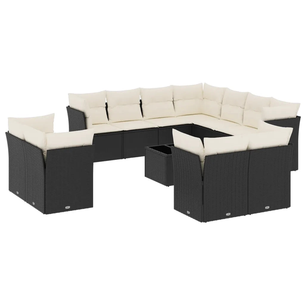 Set Divani da Giardino 12 pz con Cuscini Nero in Polyrattan 3218516