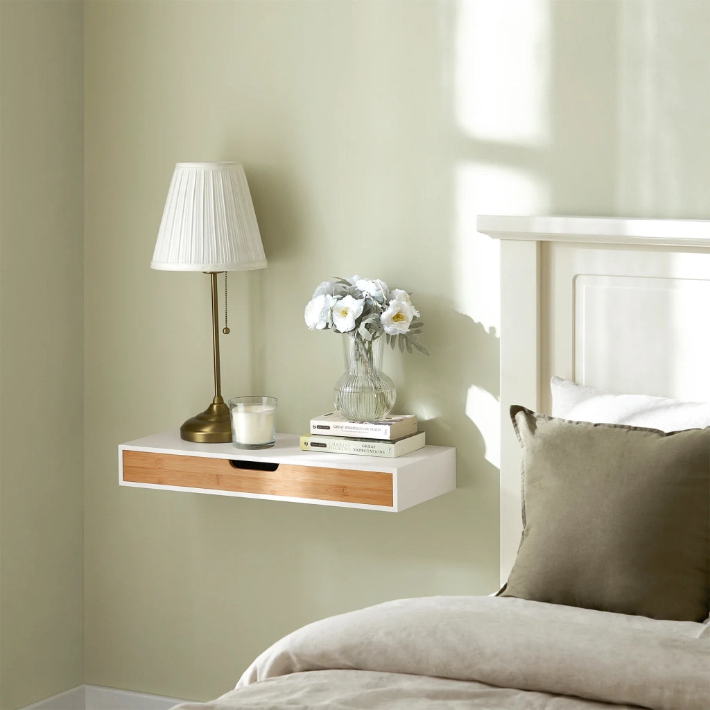 Mensola Da Muro Libreria Mensola Con Cassetto Bianco 60 x 24 x 8 cm FRG93-WN