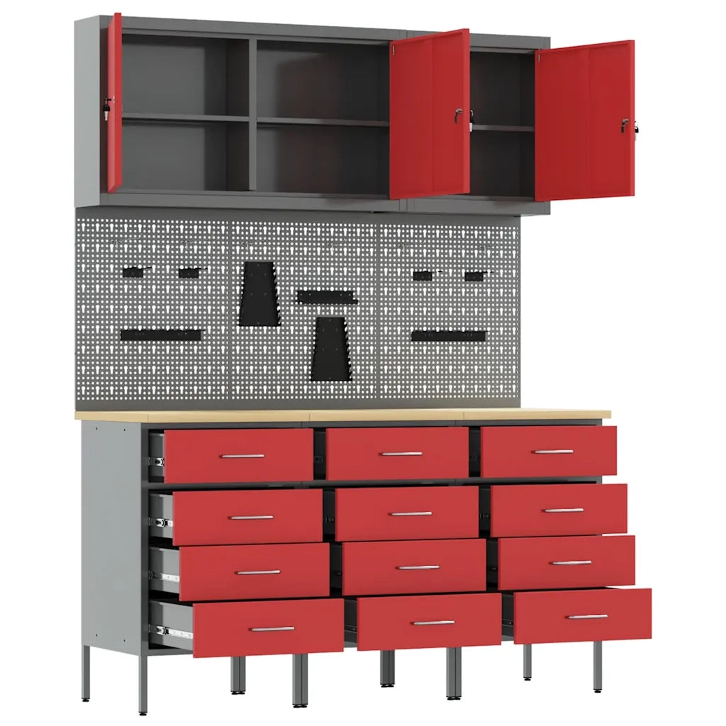 Mobile da lavoro 8 pcs Rosso Legno ingegnerizzato e acciaio 3321435