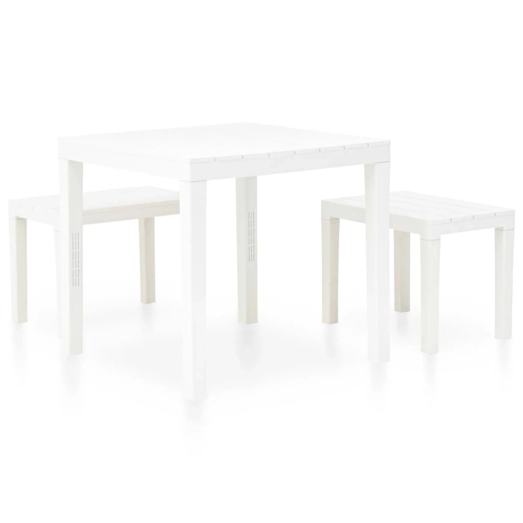 Tavolo da giardino con 2 panche in plastica bianca 02_0018689