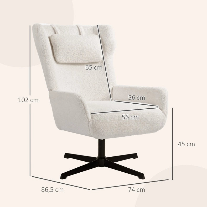 Poltrona girevole 74x86.5x102 cm con supporto ergonomico in metallo bianco crema