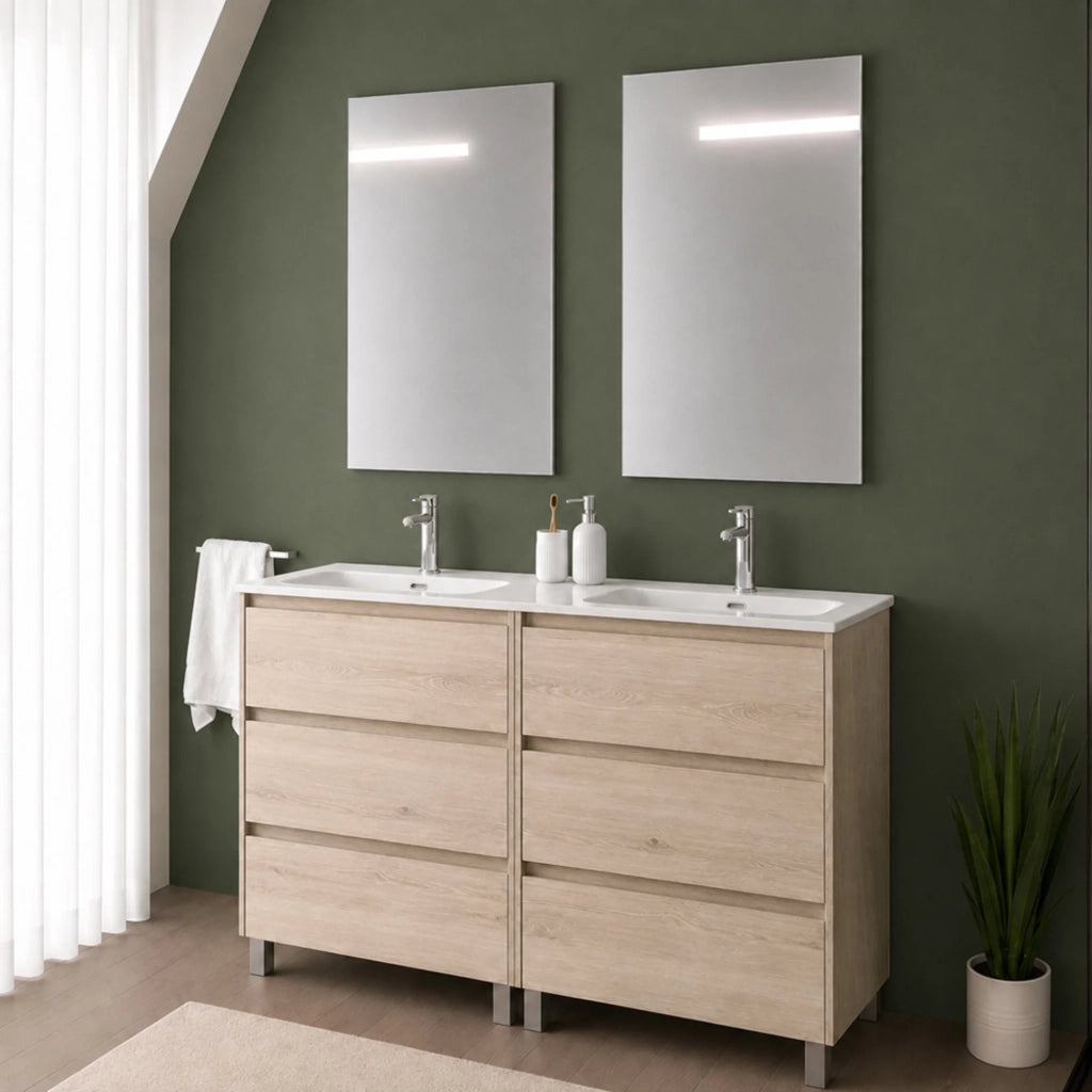 Mobile bagno a terra 120 cm rovere bali sei cassetti e doppia vasca Gaya