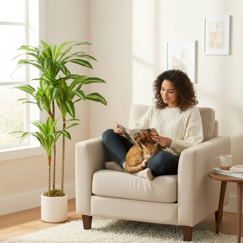 ALBERO ARTIFICIALE Dracena 120 cm Verde con vaso bianco