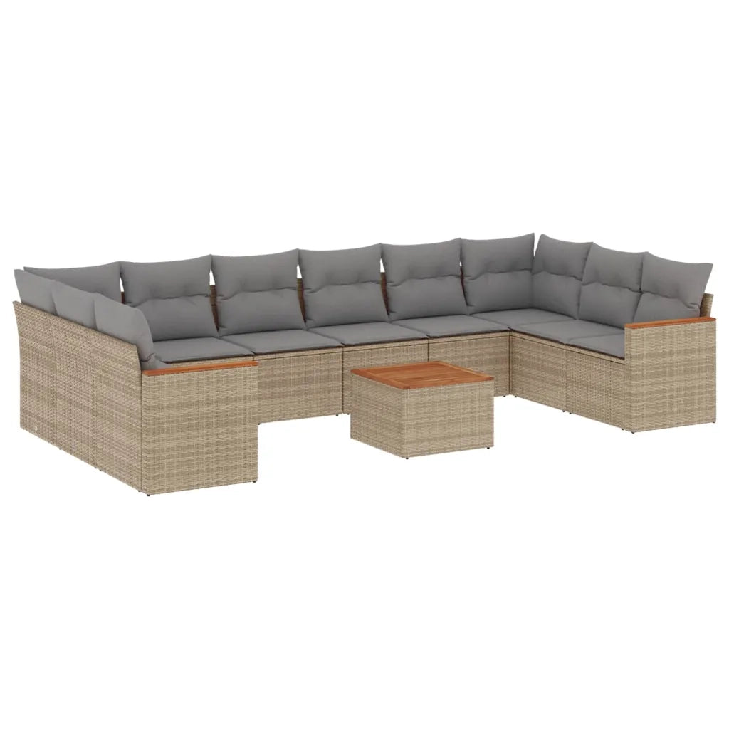 Set Divani da Giardino 11 pz con Cuscini Beige in Polyrattan 3258734