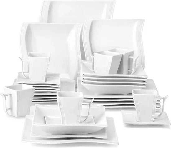 Set di piatti in porcellana quadrata 60 pezzi - piatti, tazze e scodelle per minestre, dessert e pasti