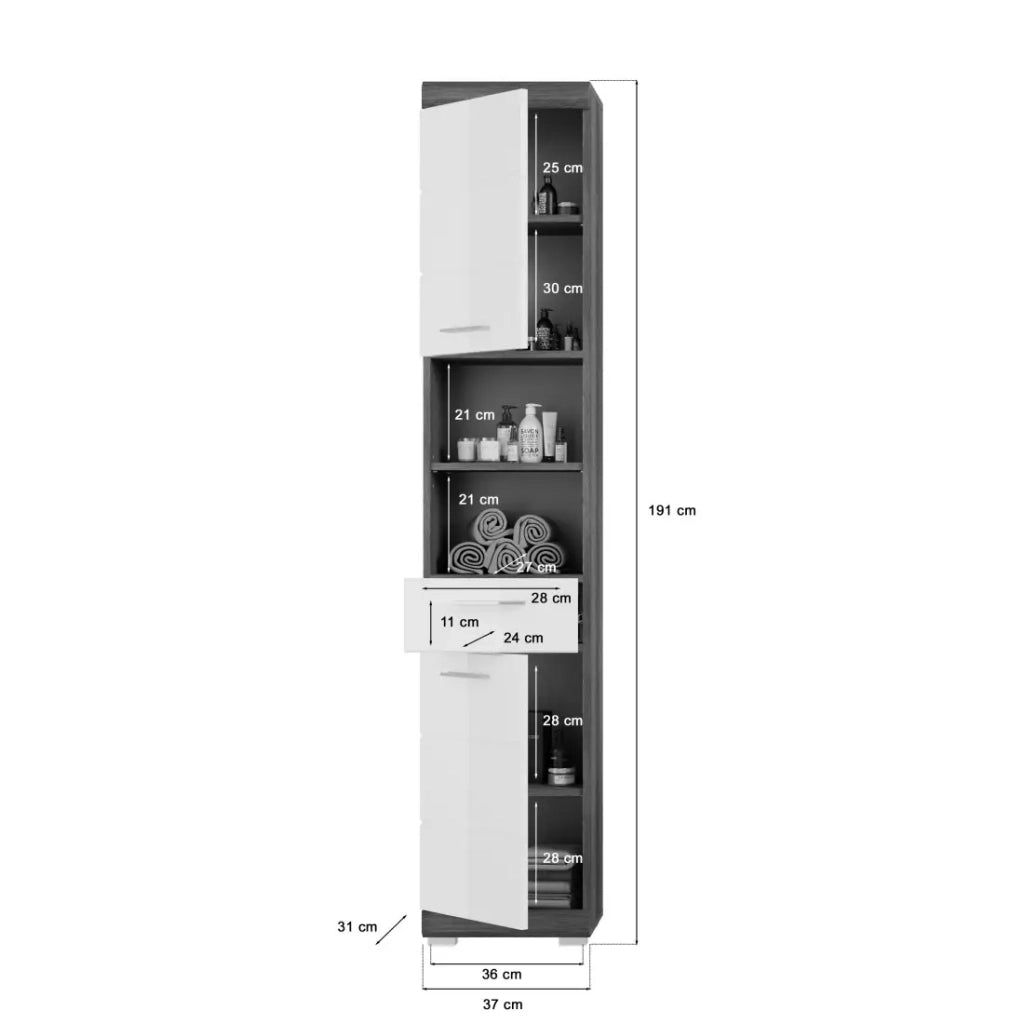 Set bagno SCOTT – Mobile sotto lavabo, specchio LED, colonna e mezze colonne