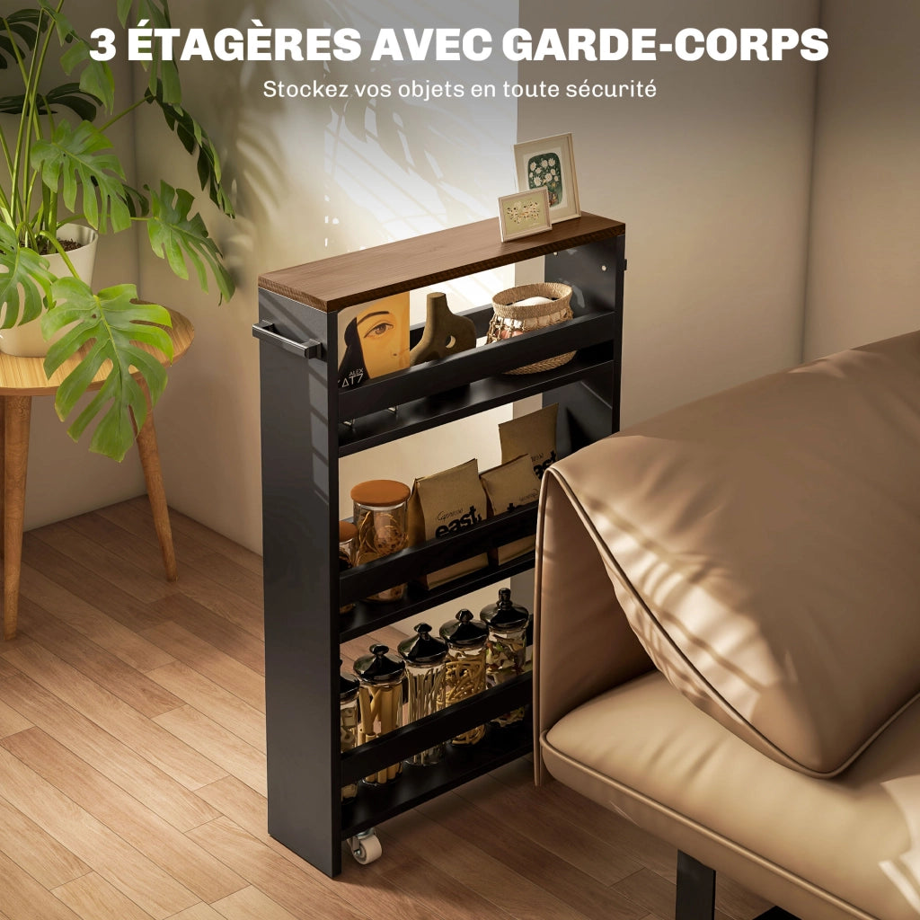 Carrello con cassetti e ruote 3 livelli ¨C zephmum ¨C 51.5x13x80 cm