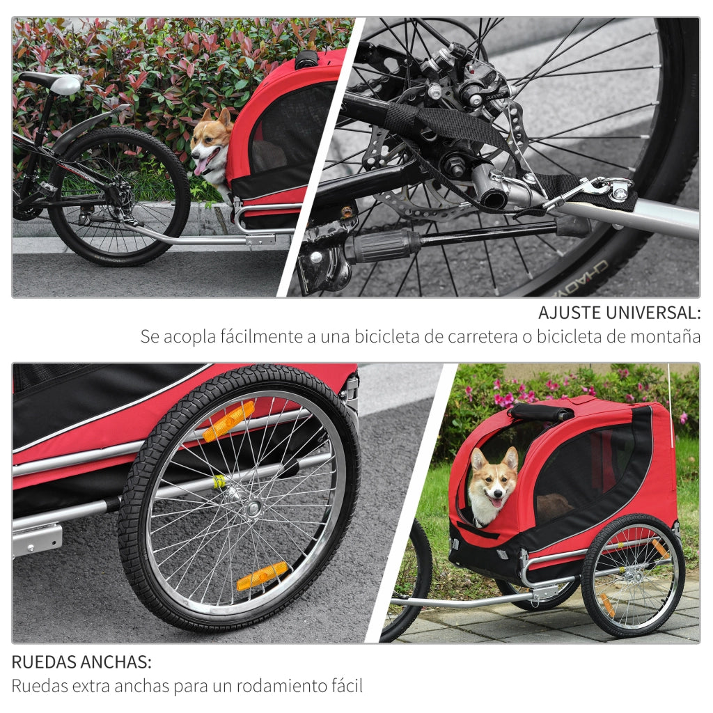 Rimorchio Bicicletta per Cani ¨C zephmum ¨C Rosso Nero 130x73x90 cm