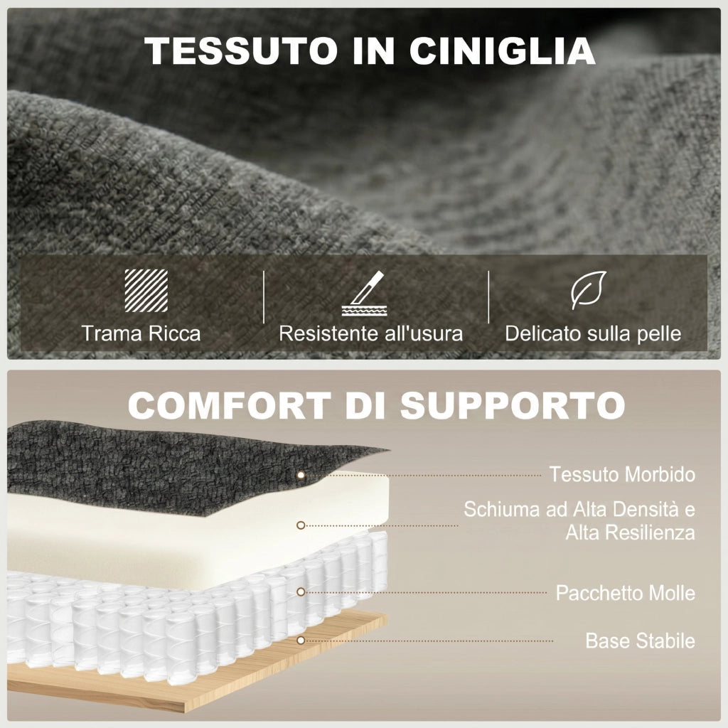 Divano Letto 2 Posti con Schienale Regolabile ¨C Zephmum ¨C Grigio Scuro in Ciniglia