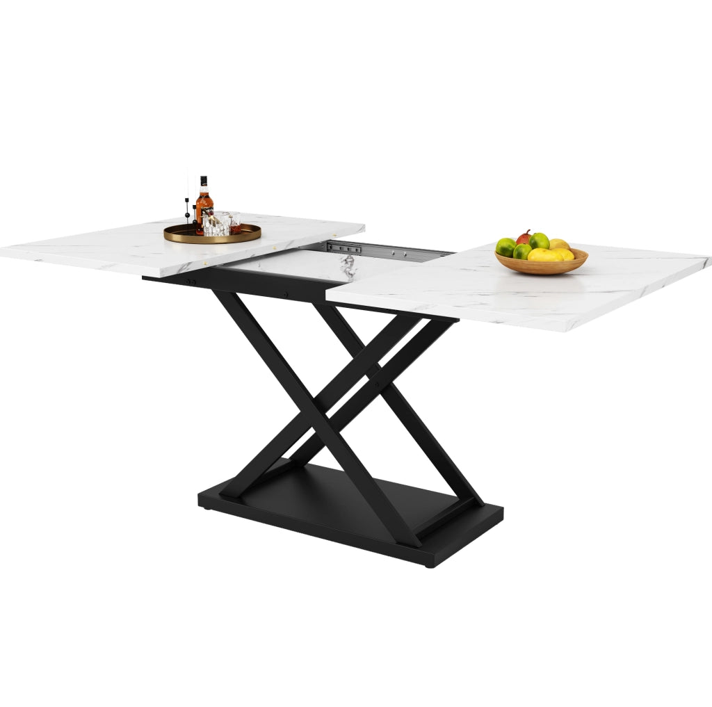 Set da pranzo allungabile 5 pezzi, tavolo bianco e sedie nere