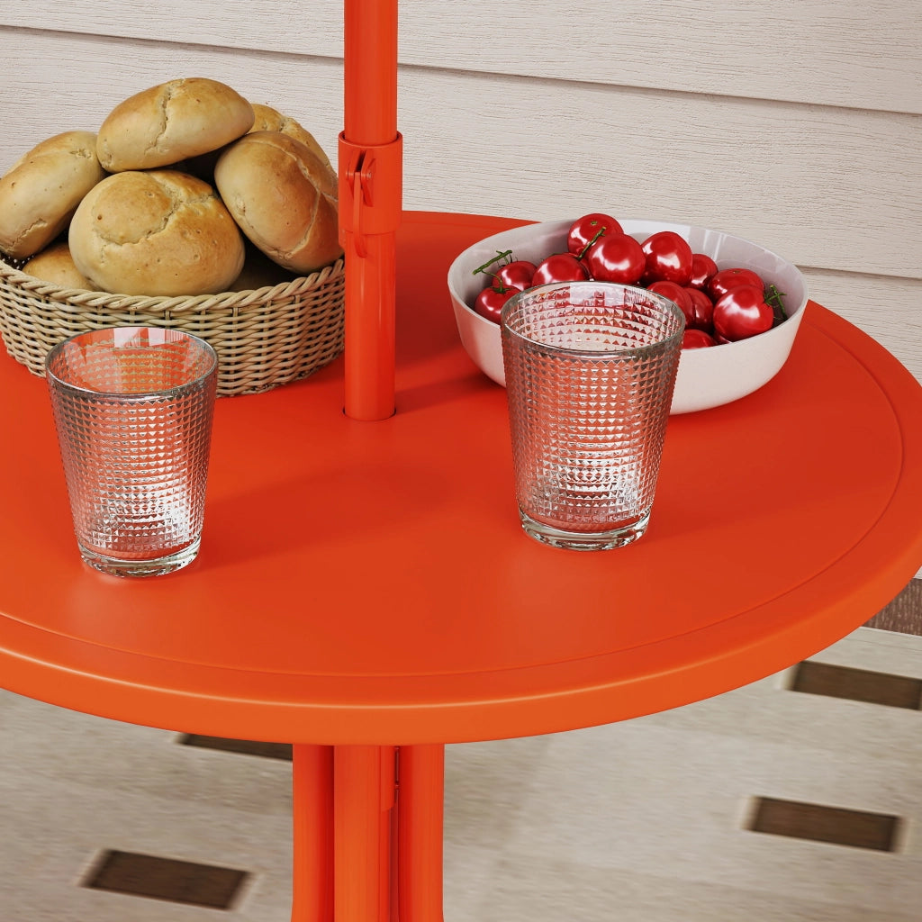 Set Tavolo e Sedie per Bambini con Ombrellone per Esterno in Acciaio Arancione