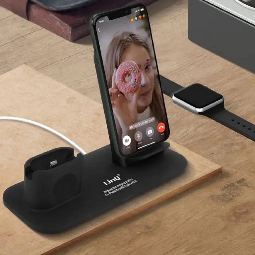 Trade Shop - Stazione Di Ricarica Rapida Wireless 3 In 1 Per Iphone Apple Watch Airpods W8899 -