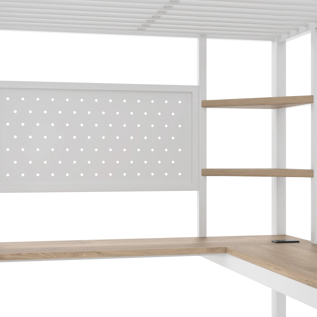 LETTO A CASTELLO 90 x 200 cm con scrivania, metallo e MDF, bianco