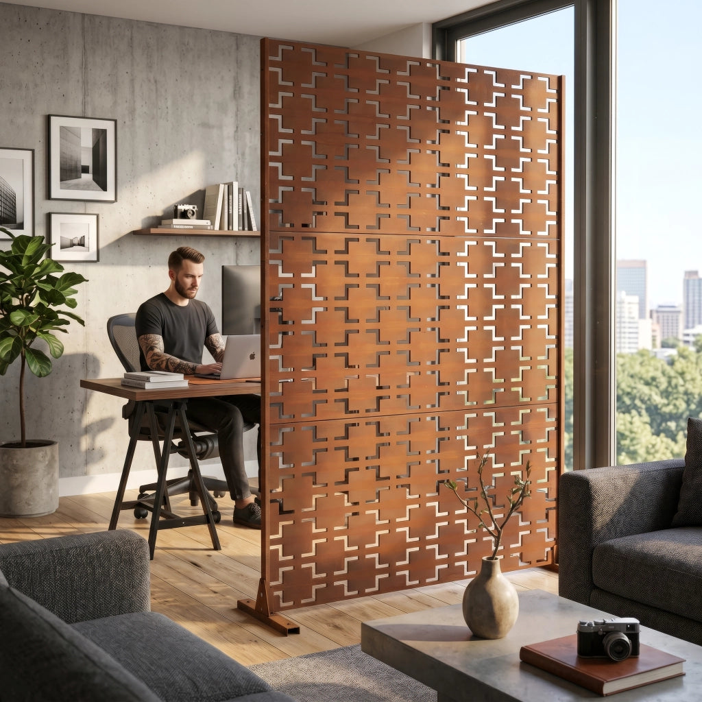 Pannello Divisorio Basciano Struttura Traforata in Acciaio Corten 180 x 120 cm Marrone Ossidato casa.pro