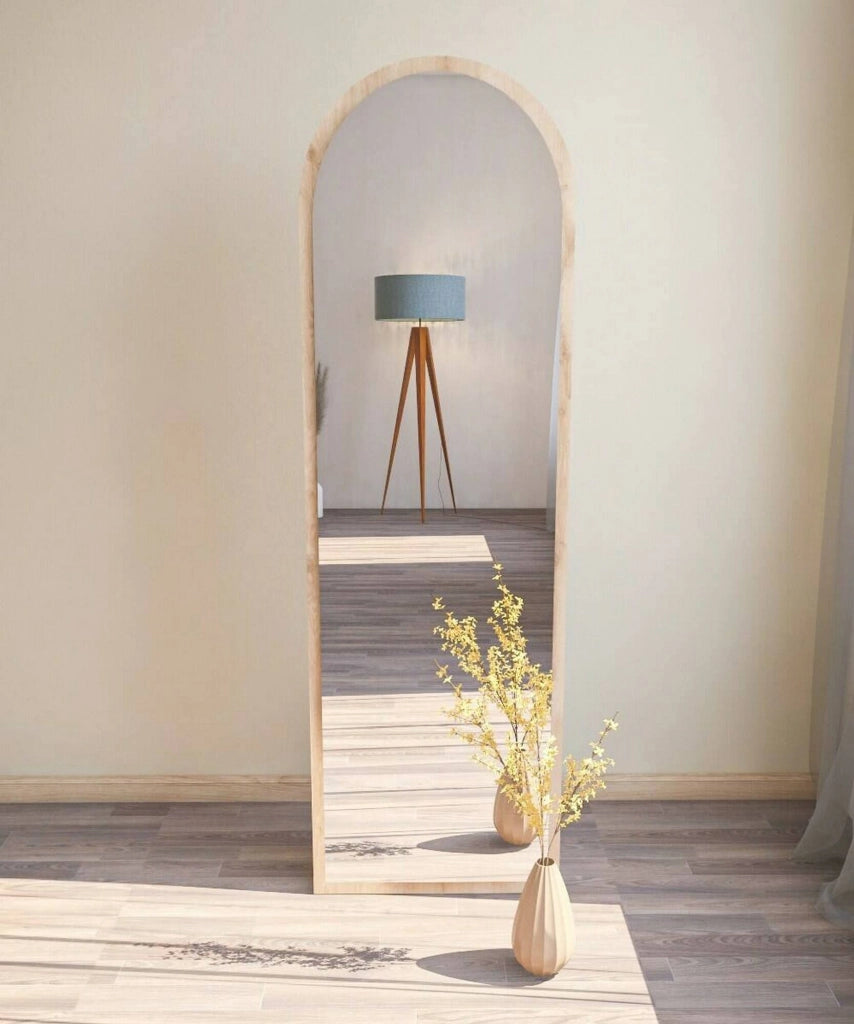 Specchio Artus, Specchiera, Articolo d'arredo a muro, Decorazione con specchio, 50x2h160 cm, Rovere