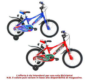 Bicicletta per Bambino 16” 2 Freni Bimbo Rally Blu o Rosso