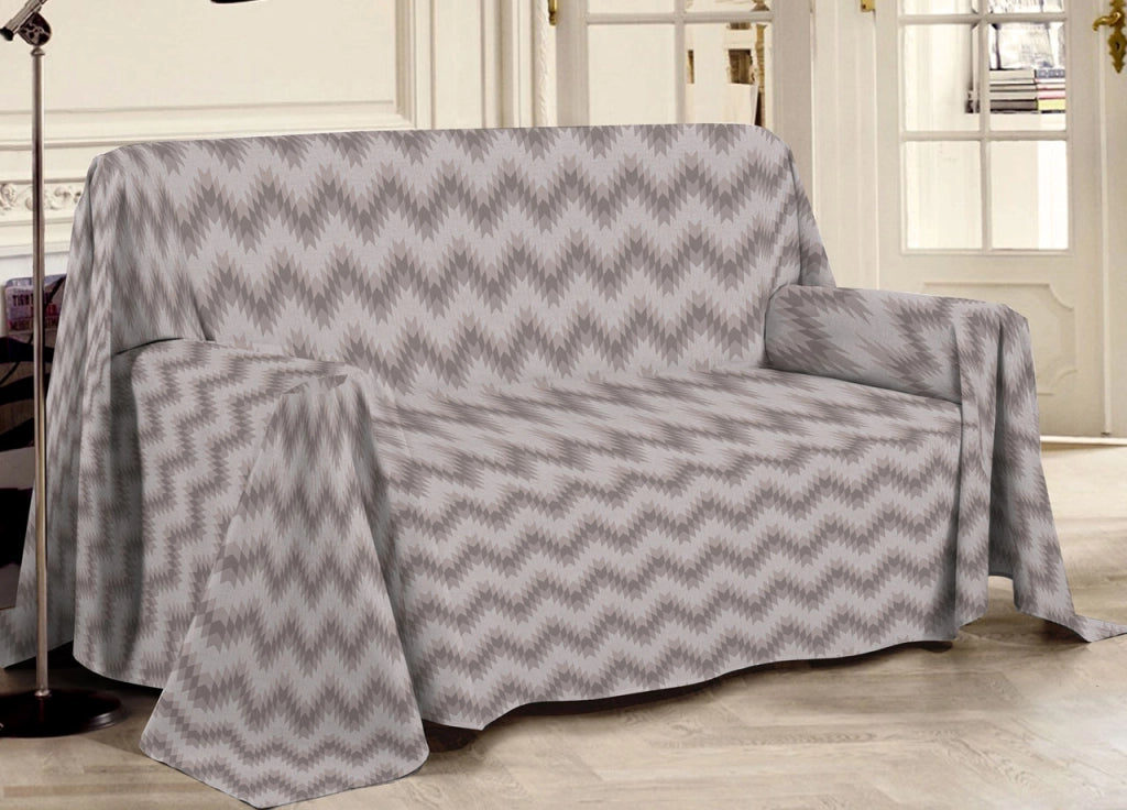 Telo Arredo Multiuso Linea Pensieri Delicati In 100% Cotone Dis Zig Zag 7672 - Singolo - Beige
