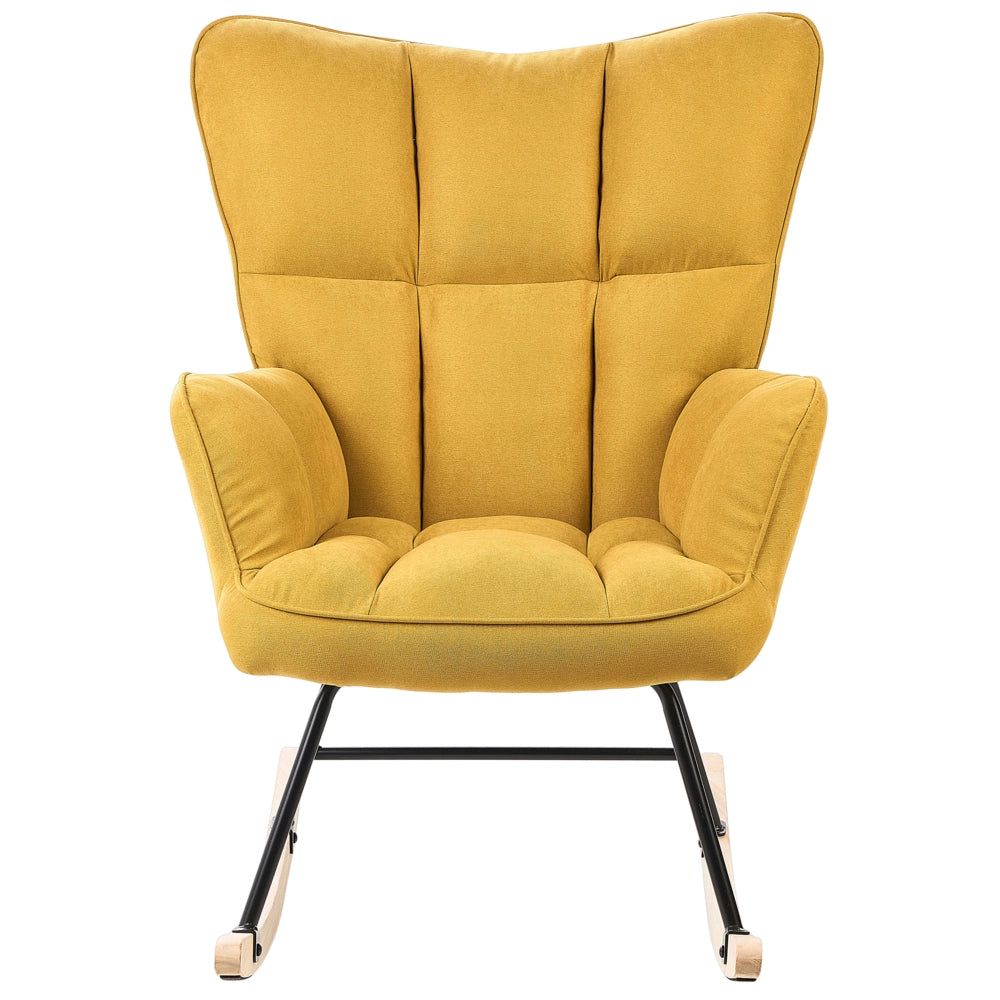 Sedia a dondolo Giallo Tessuto poliestere Rivestimento Gambe di legno Moderna