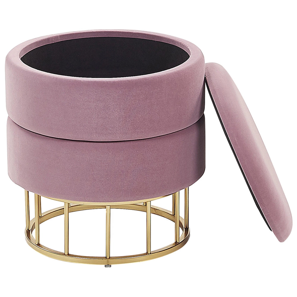 Pouf contenitore Rivestimento in velluto di poliestere rosa Base dorata Accessori per soggiorno dal design glamour