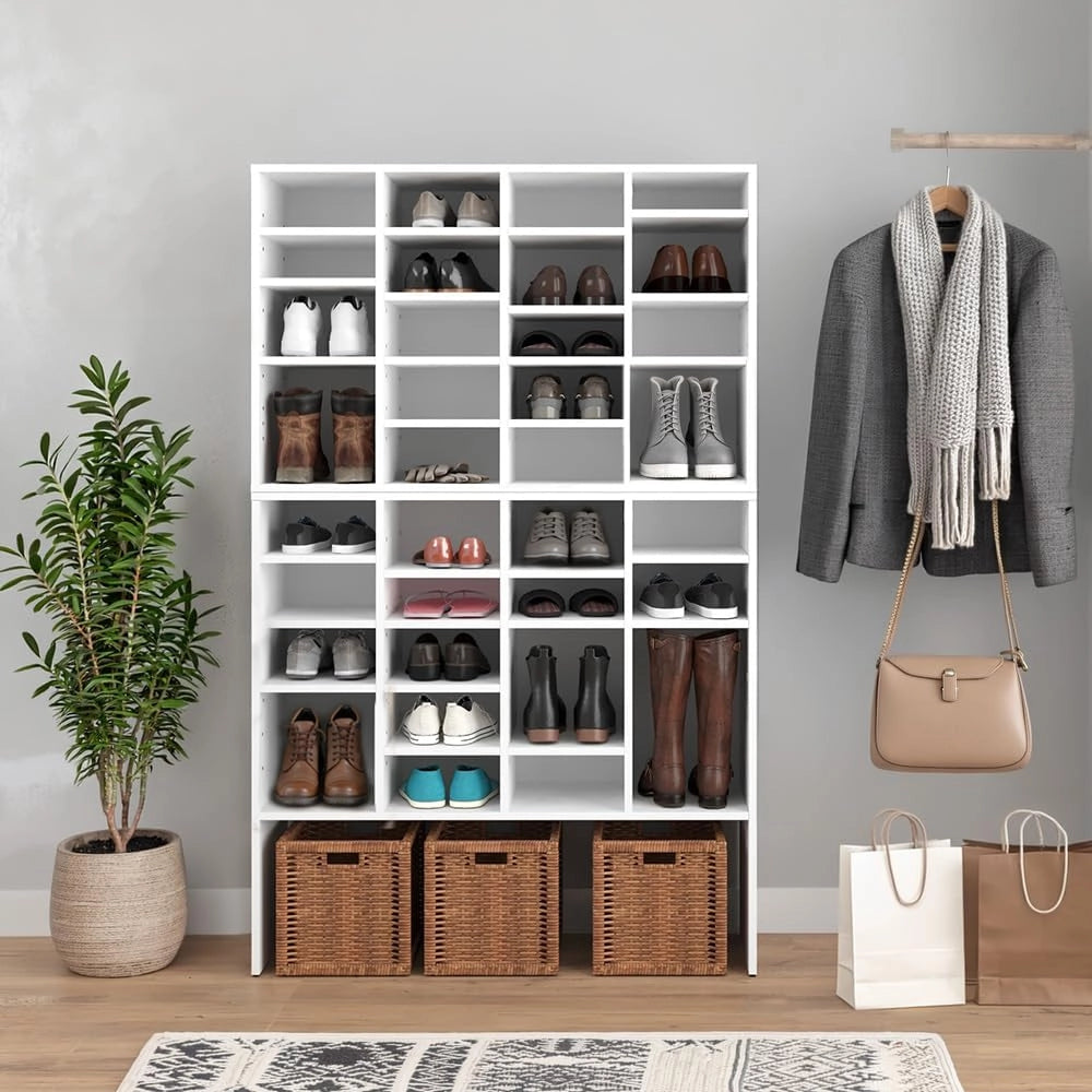 Scarpiera Lysander, Bianco, 104 x 65.5 cm, per una conservazione ordinata di scarpe e accessori
